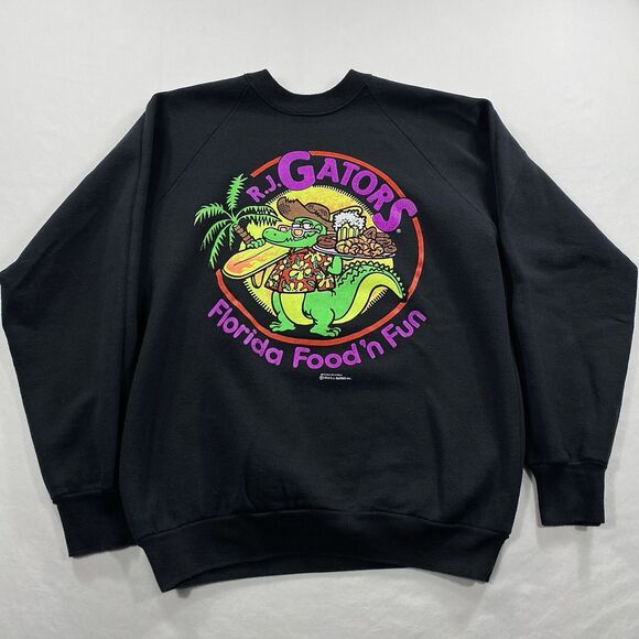 VTG Fruit of the Loom Sweatshirt Florida Gator Black Graphic Print Size Large - Picture 1 of 9